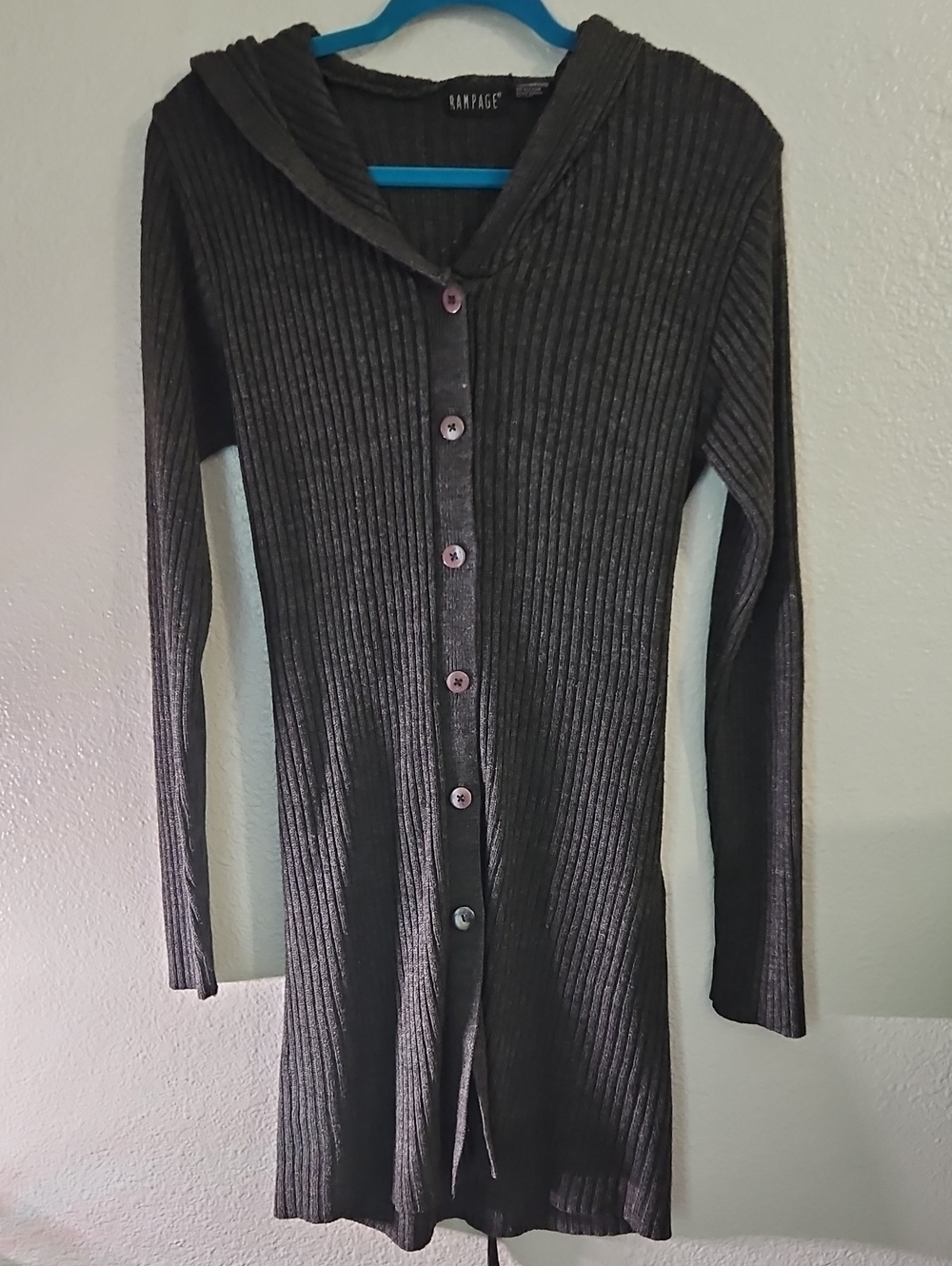 90s/Y2K Rampage Knit Hooded Button Down Long Cardigan L